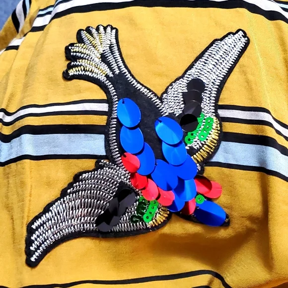 Zara Sequin Birds Striped Kimono/Blouse Wrap Top - Picture 4 of 6